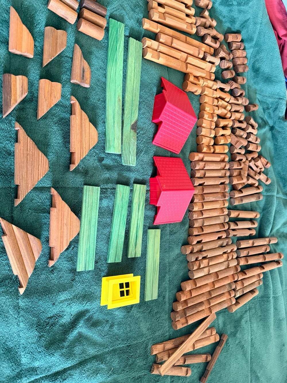 Vintage Playskool Lincoln Logs Wooden Building Set with Plastic Windows and Roof